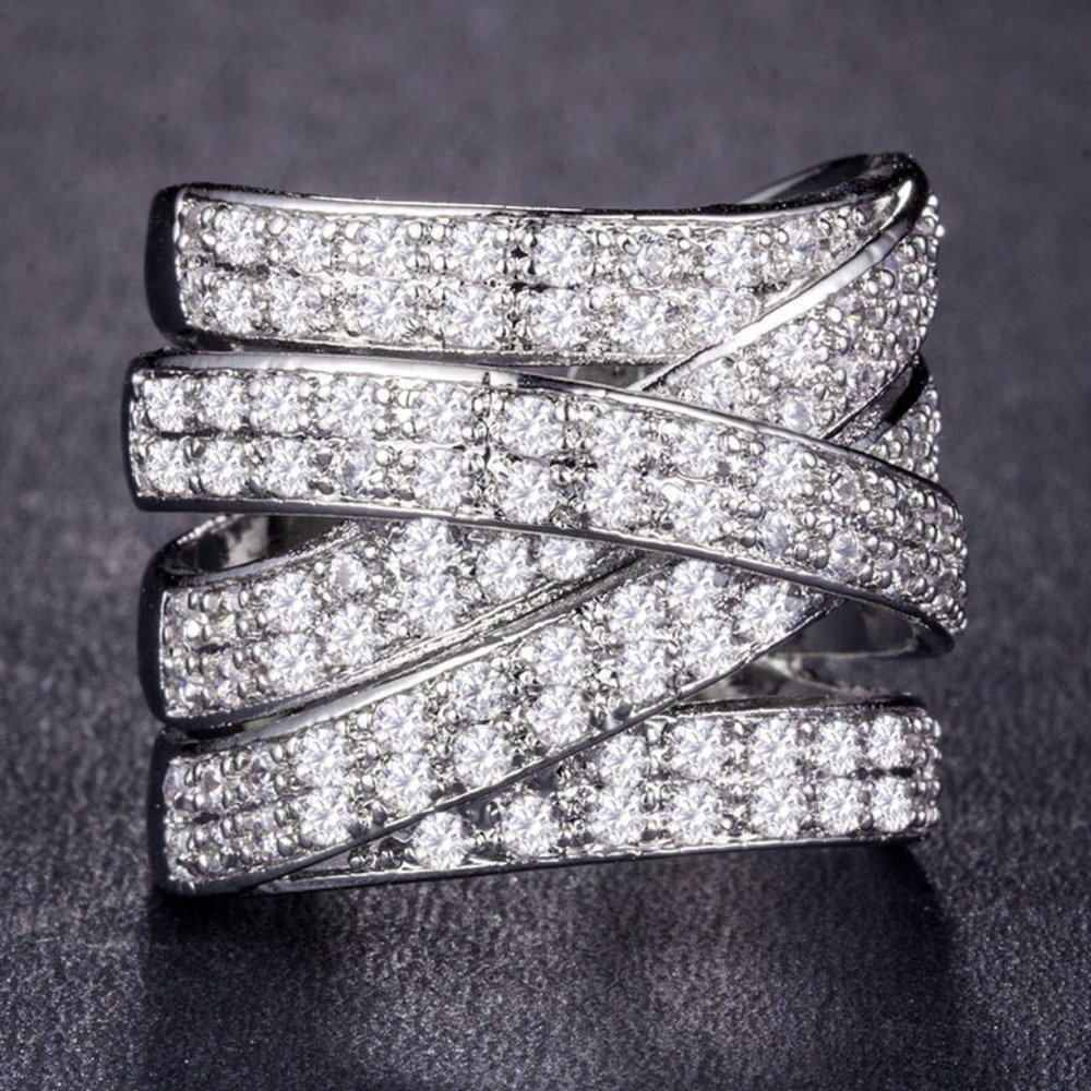 NEW Silver Diamond Layer Resizable Ring - Picture 3 of 4